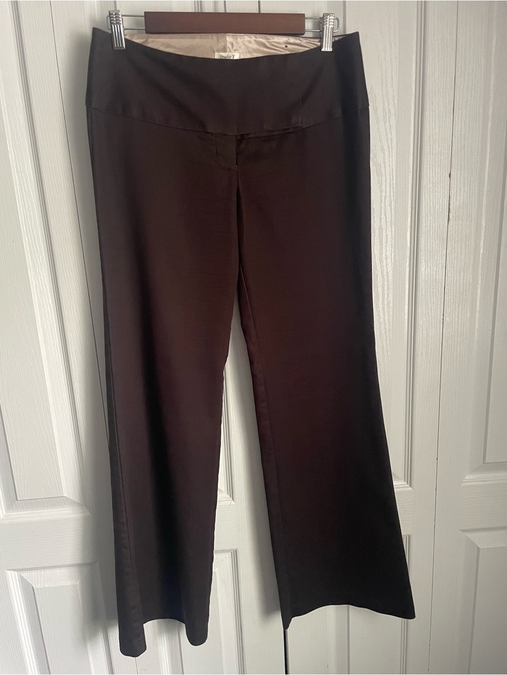 STUDIO Y Classic BROWN Professional Dress Pant/TrouserWide Leg SZ 3/4 Flat Front